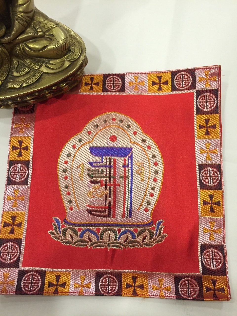 Tibetan Silk Red Kalachakra Placemat / Table Cover