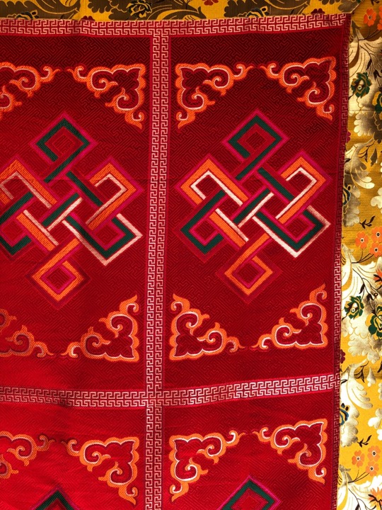Tibetan Silk Brocade Endless Knot Large Table Cover 