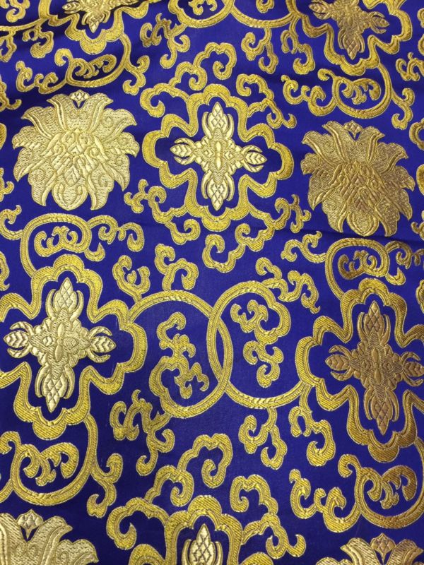 Tibetan Lotus Design Blue Silk Brocade/fabrics