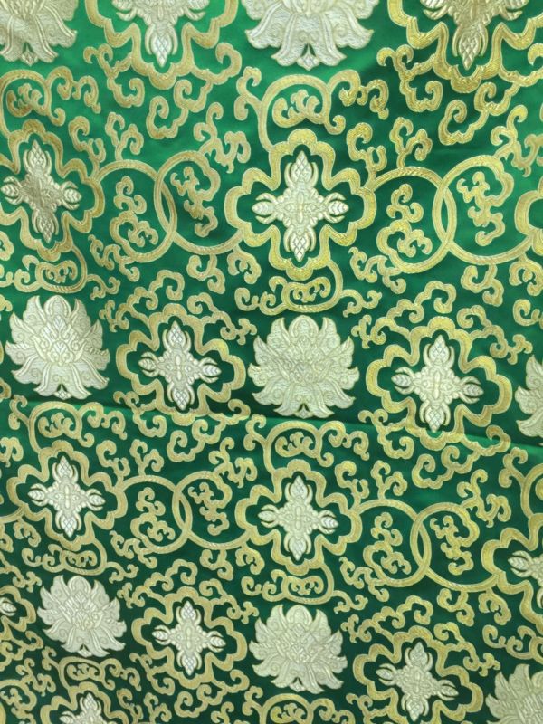 Tibetan Lotus Design Green Silk Brocade/fabrics