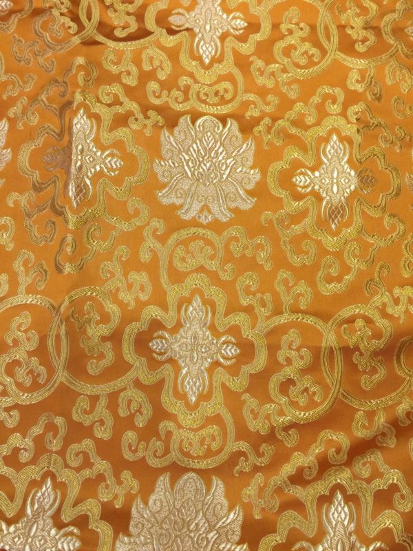 Tibetan Lotus Design Orange Silk Brocade/Fabrics