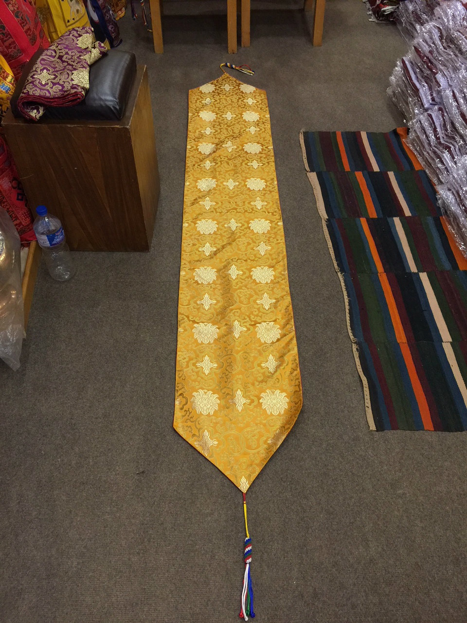 Tibetan Lotus Silk Brocade Runner With Blessed Tassel/Table Cover
