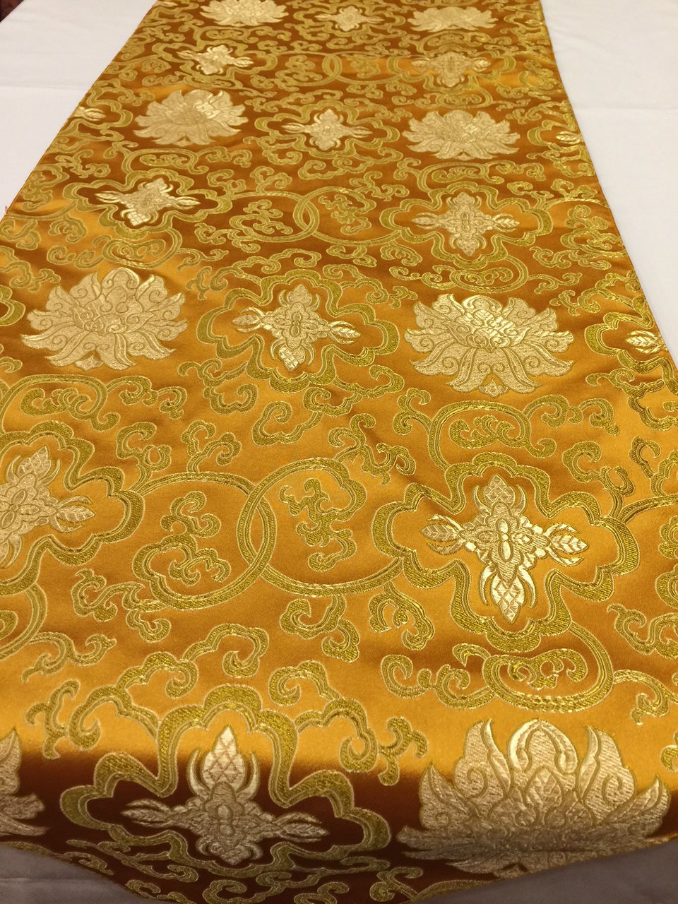 Tibetan Lotus Silk Brocade Runner With Blessed Tassel/Table Cover