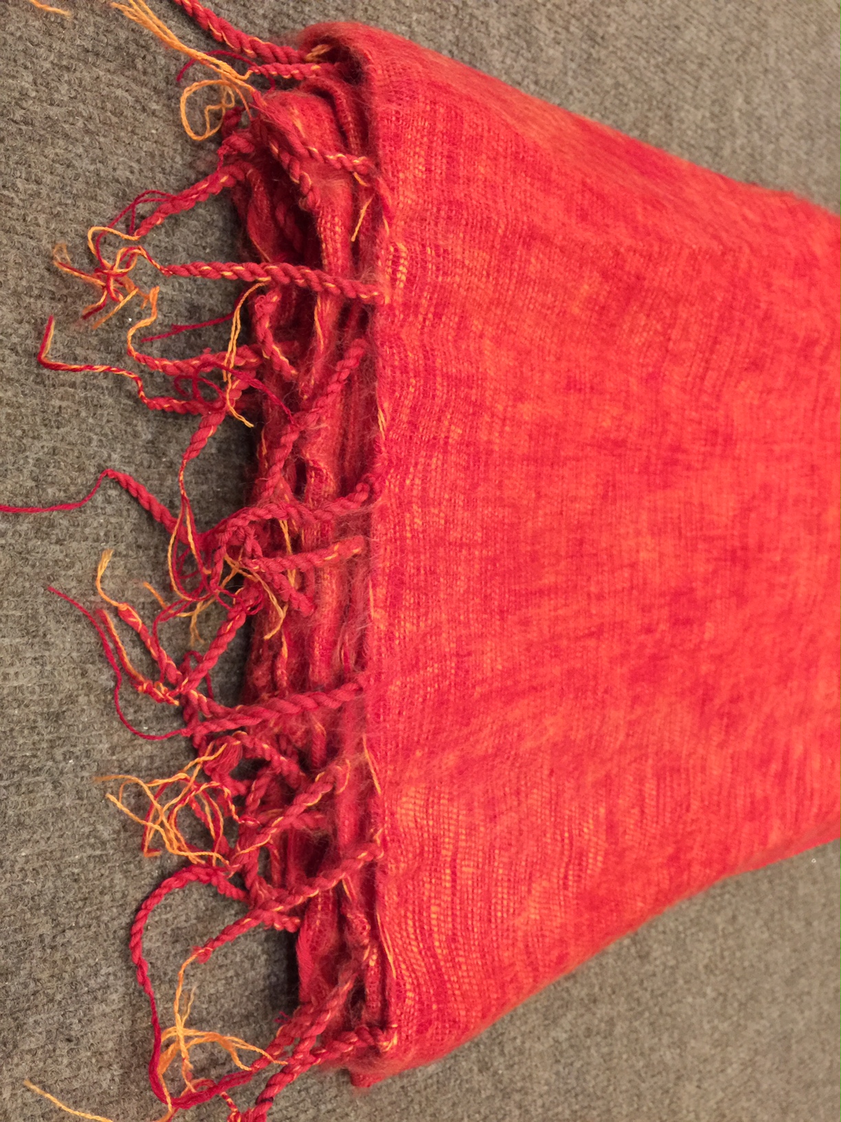 Tibetan Orange Yak Wool Large Meditation Shawl