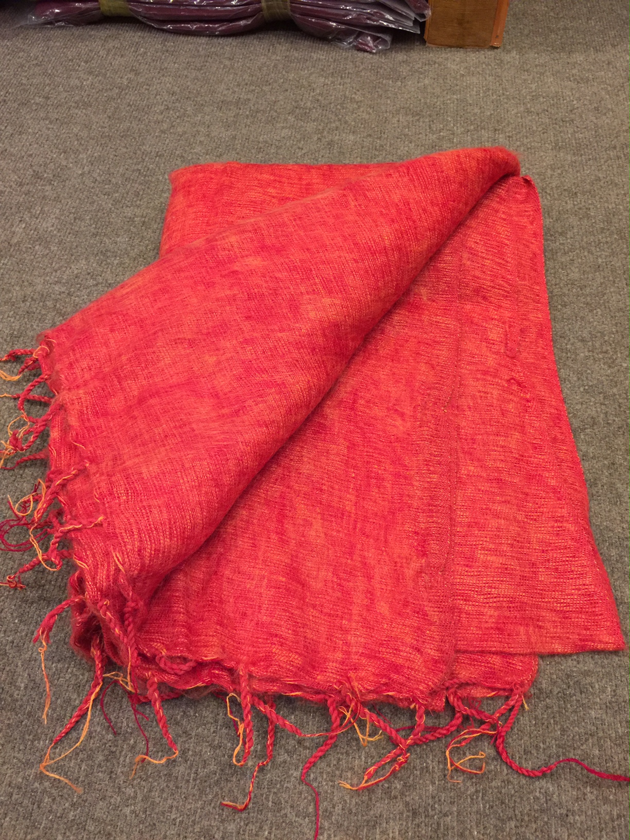 Tibetan Orange Yak Wool Large Meditation Shawl