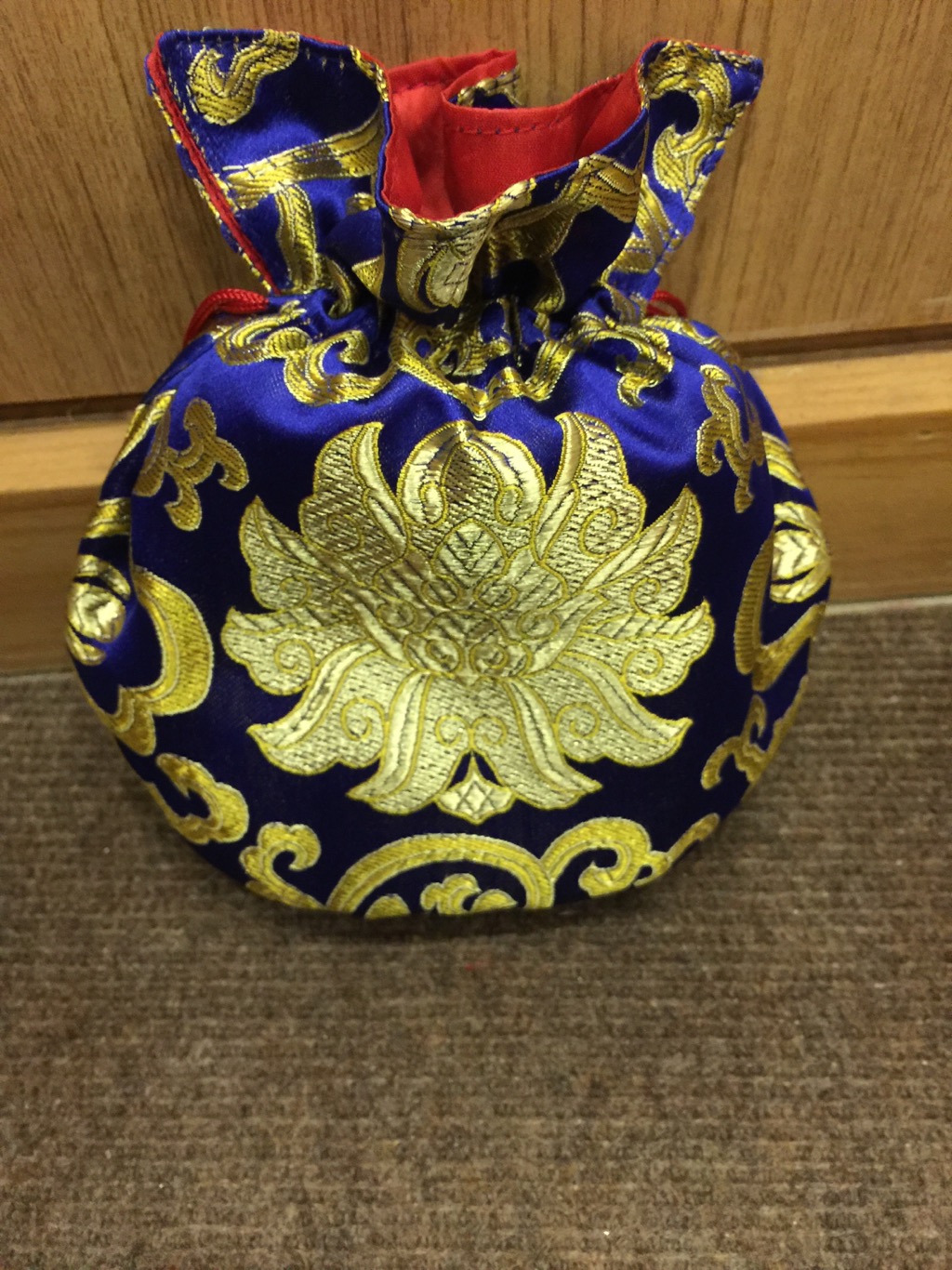 Tibetan Large Size Silk Blue Lotus Mala Bag
