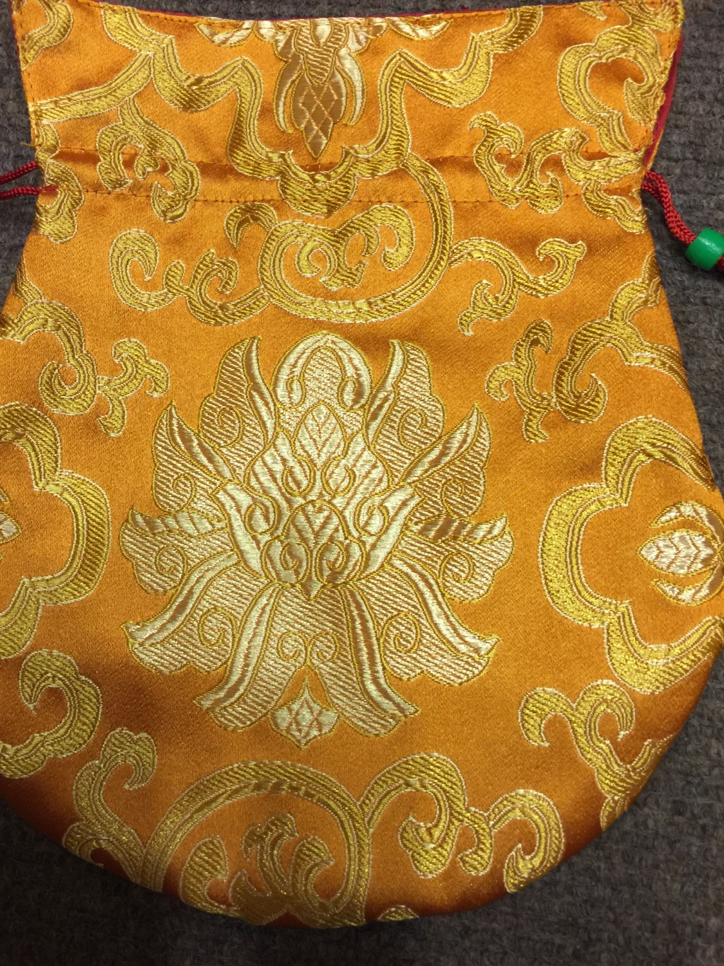 Tibetan Large Size Silk Orange Lotus Mala Bag