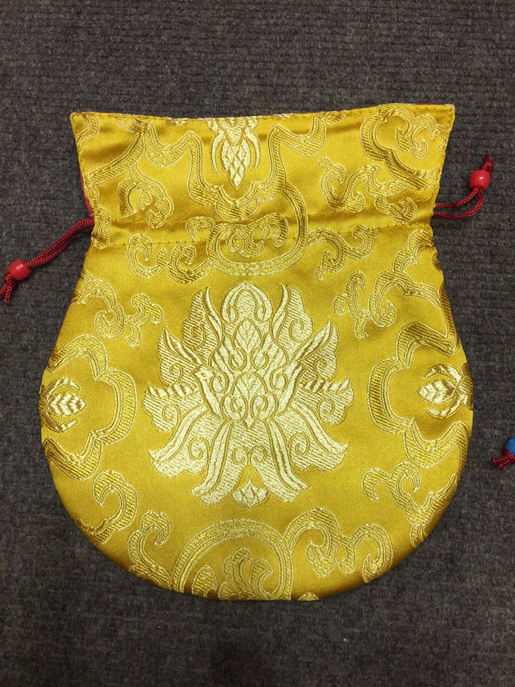 Tibetan Large Size Silk Yellow Lotus Mala Bag