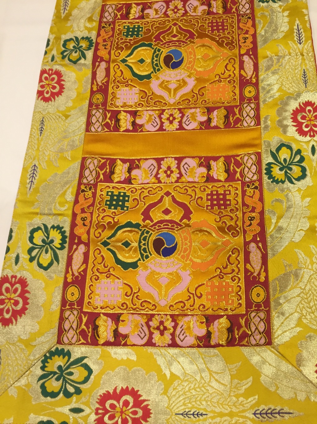 Tibetan Brocade Double Dorje Yellow Table Runner