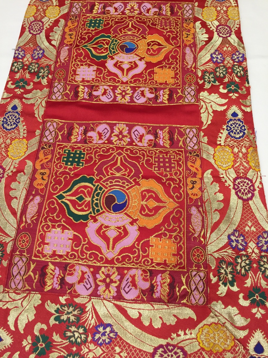 Tibetan Brocade Double Dorje Red Table Runner