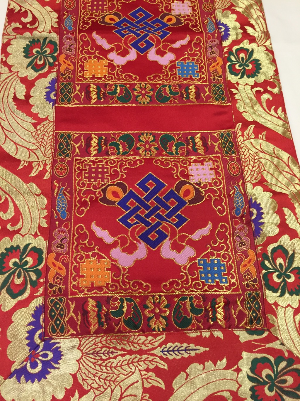 Tibetan Brocade Endless Knot Red Table Runner