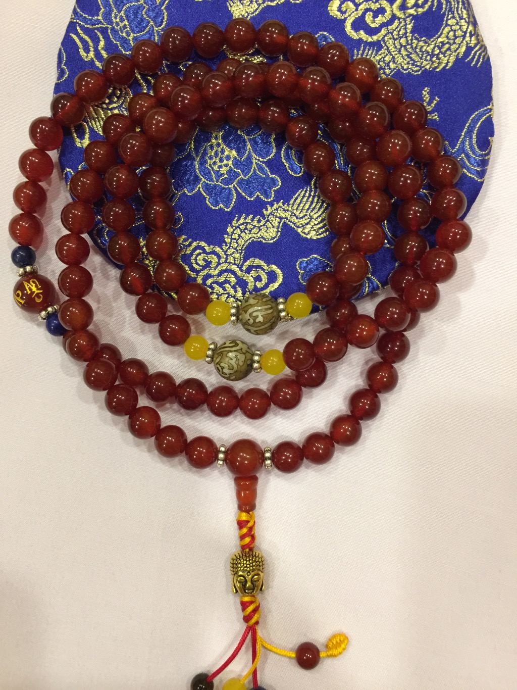 Tibetan Carnelian Mala With Om Mani Mantra Spacers