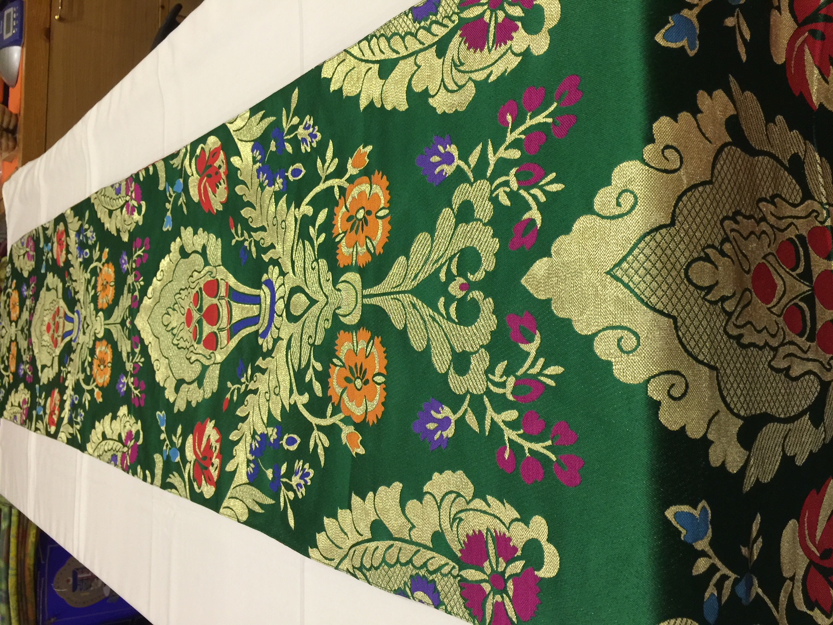 Tibetan Norbu Silk Brocade Runner With Blessed Tassel/Table Cover