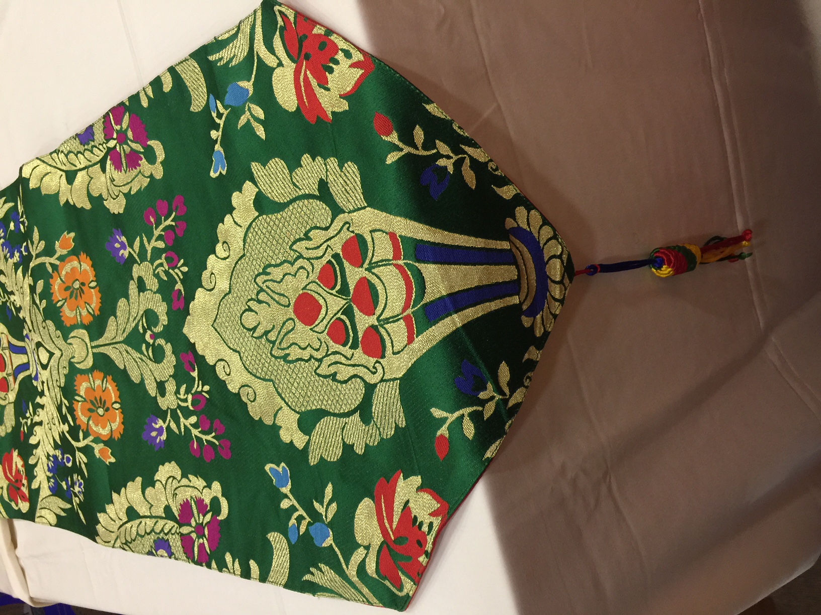 Tibetan Norbu Silk Brocade Runner With Blessed Tassel/Table Cover