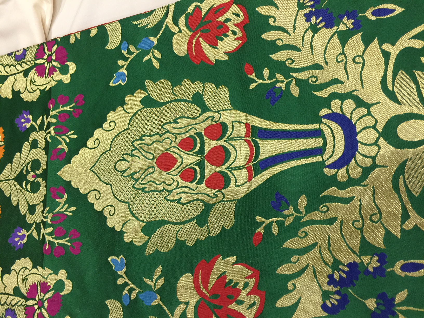 Tibetan Norbu Silk Brocade Runner With Blessed Tassel/Table Cover