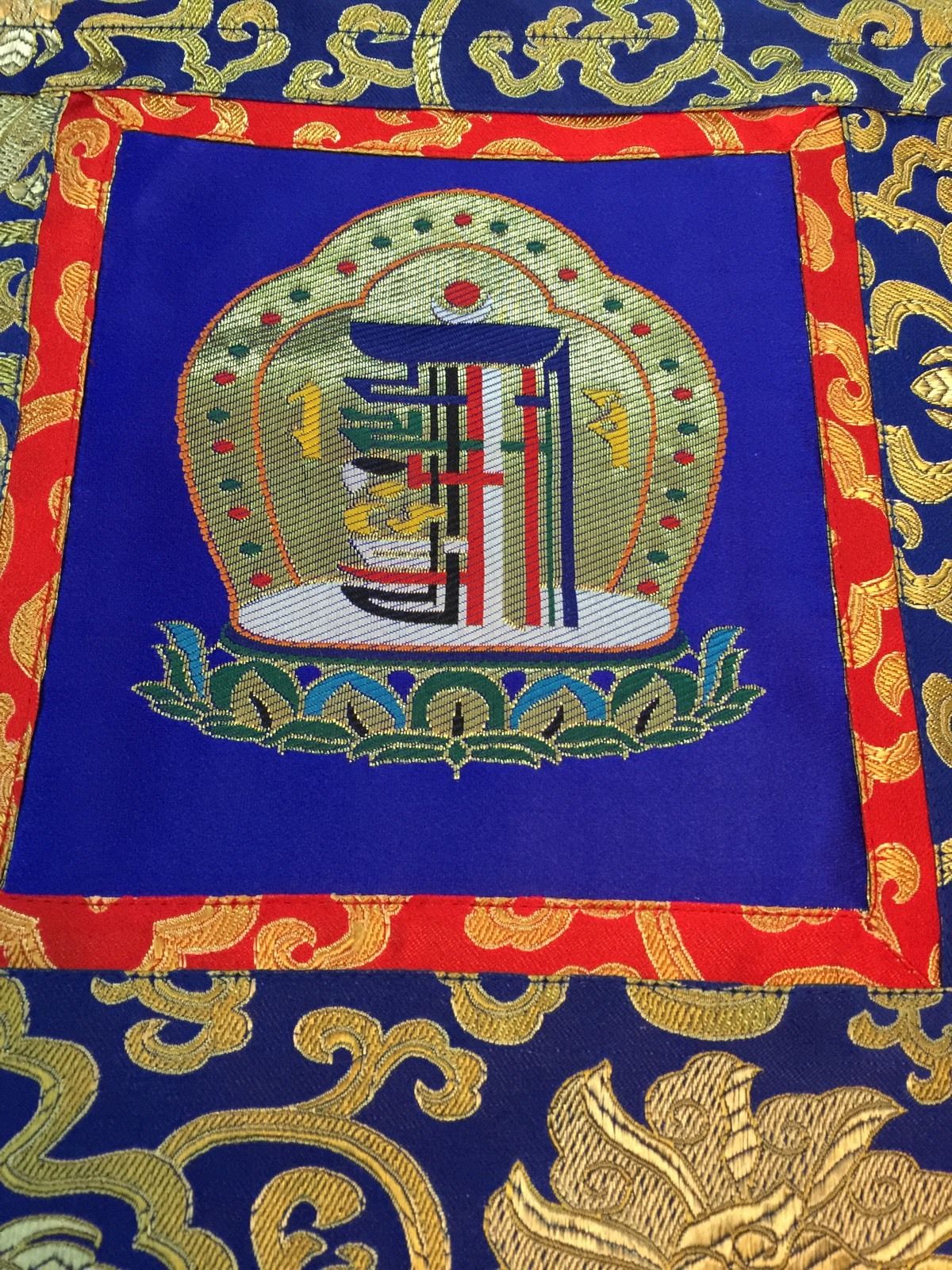 Tibetan Blue Kalachakra Silk Brocade Wall Hanging