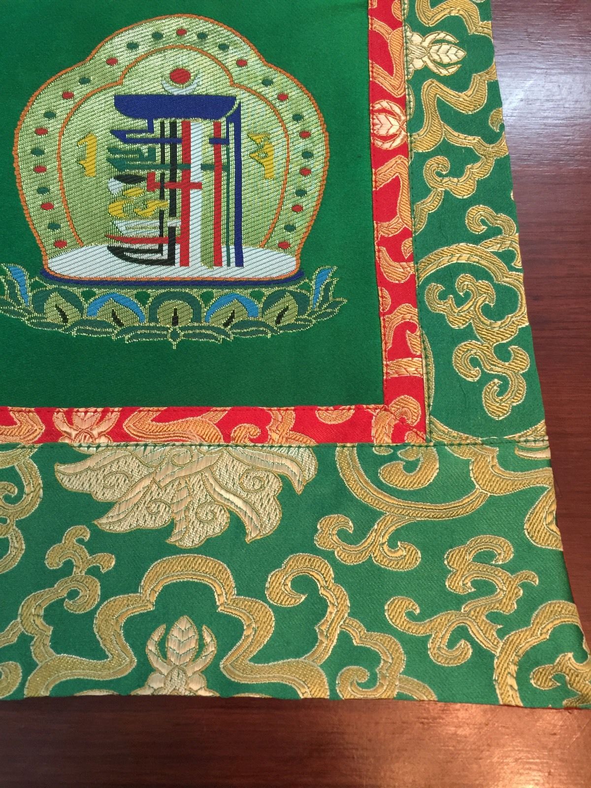 Tibetan Green Kalachakra Silk Brocade Wall Hanging