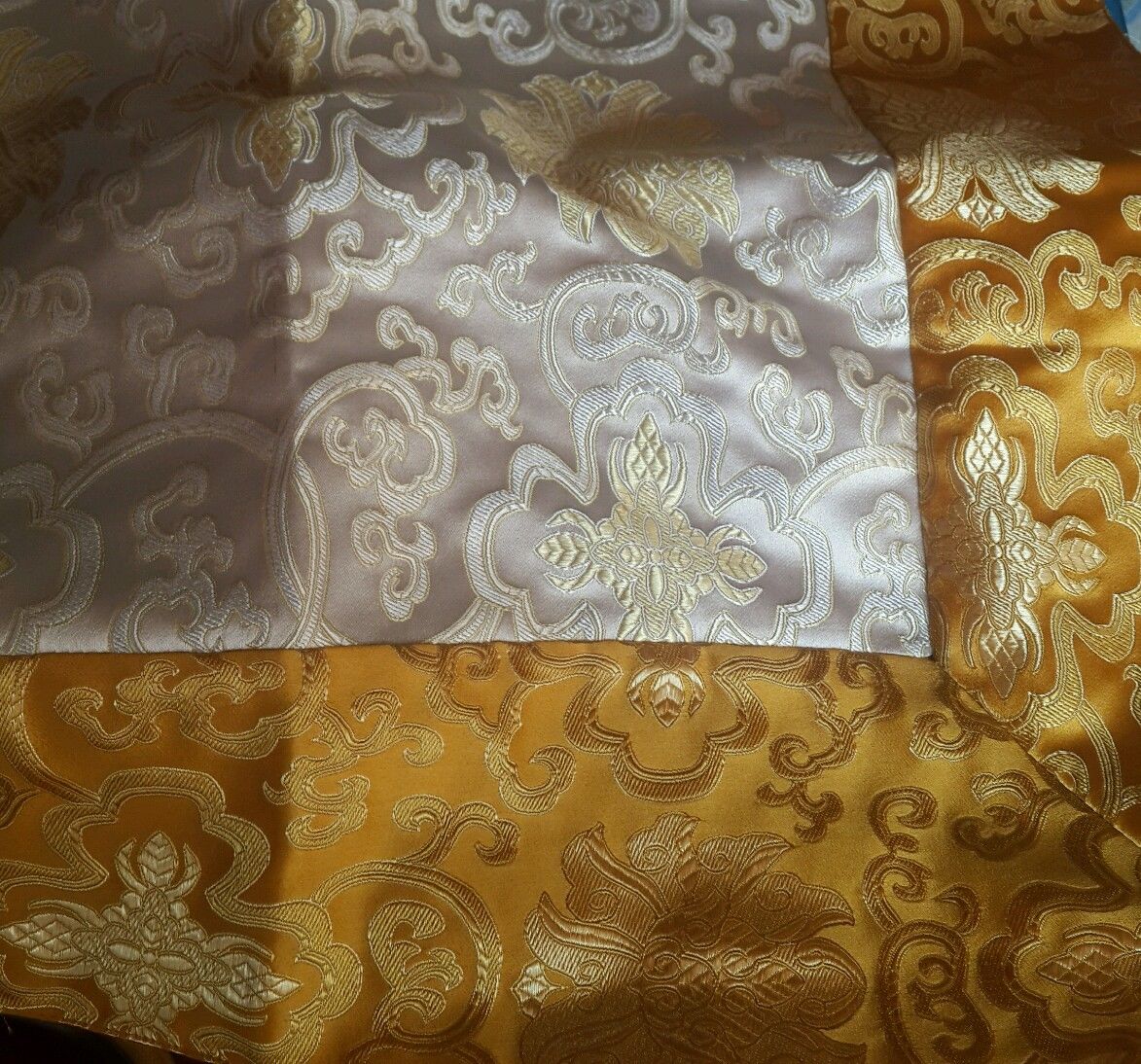 Tibetan Silk Brocade Lotus Design White Table Cover