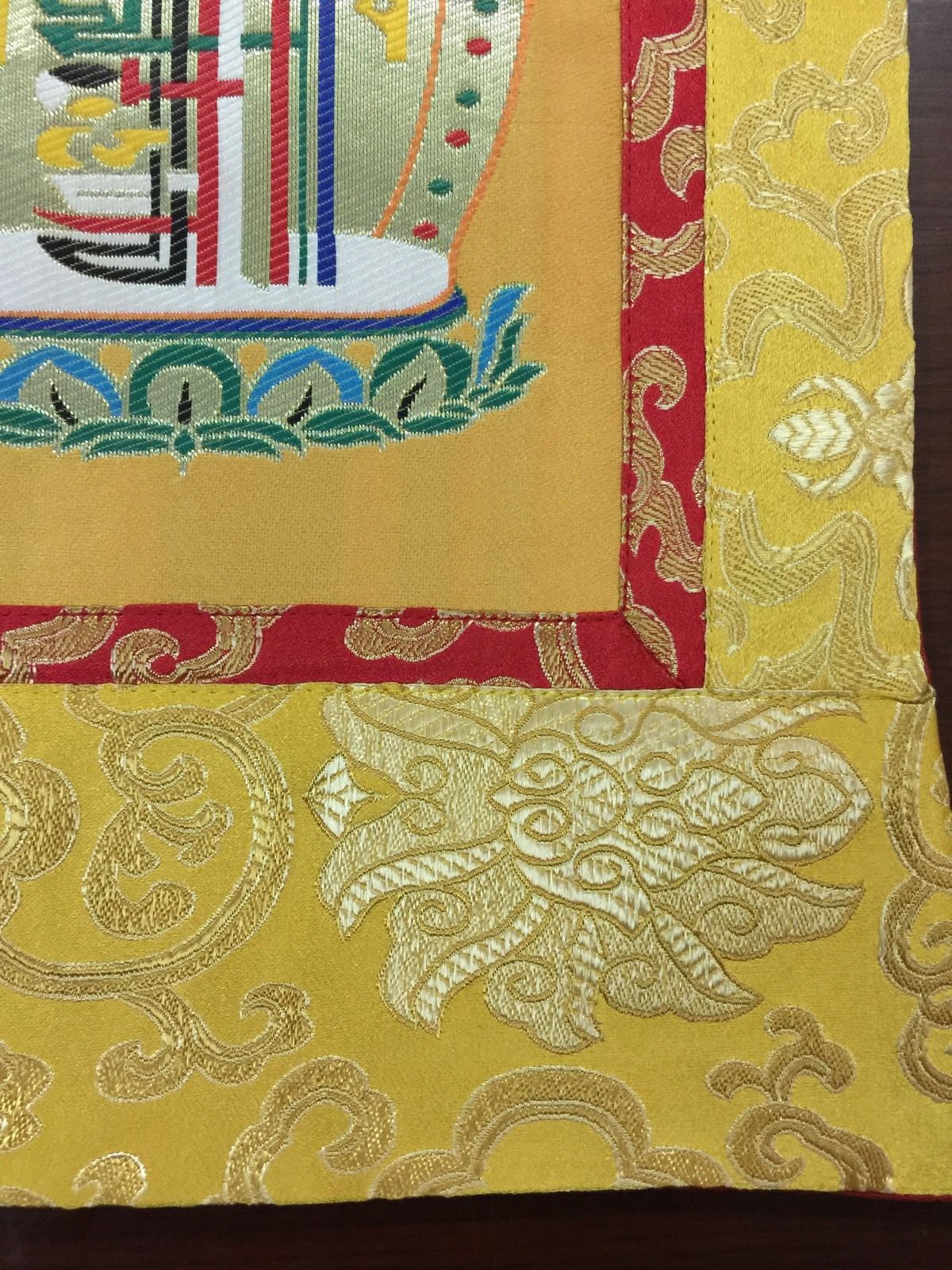 Tibetan Yellow Kalachakra Silk Brocade Wall Hanging