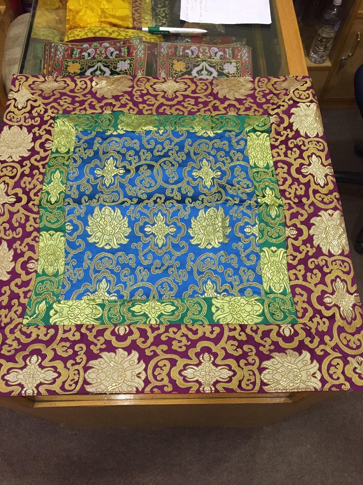 Tibetan Lotus Design Turquoise Square Table Cloth