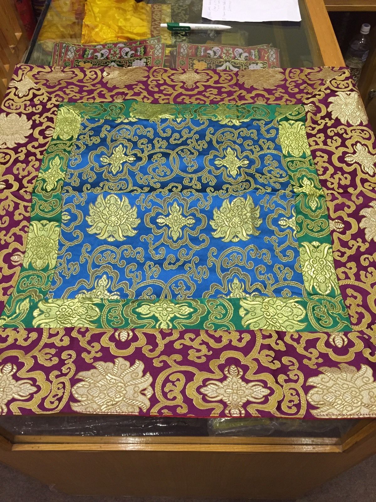 Tibetan Lotus Design Turquoise Square Table Cloth