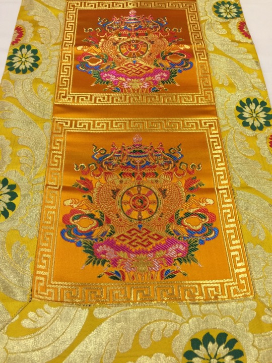 Tibetan Brocade Auspicious Symbol Yellow Table Runner 