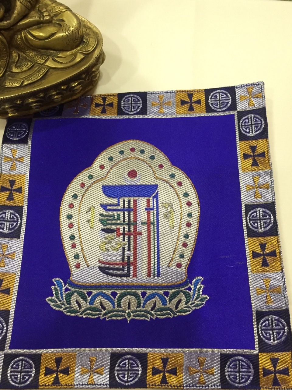 Tibetan Silk Blue Kalachakra Placemat / Table Cover 