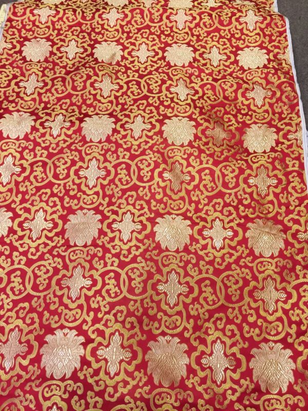 Tibetan Lotus Design Red Silk Brocade / Fabrics