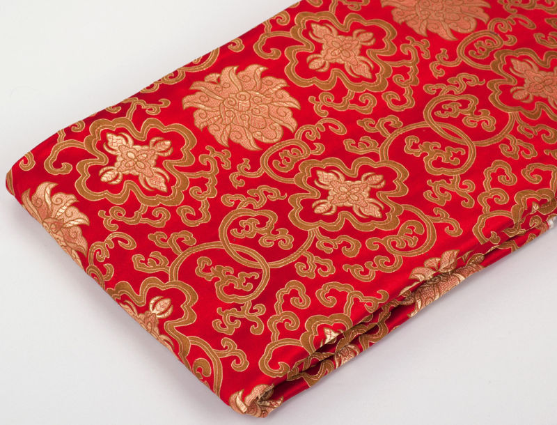 Tibetan Lotus Design Red Silk Brocade / Fabrics