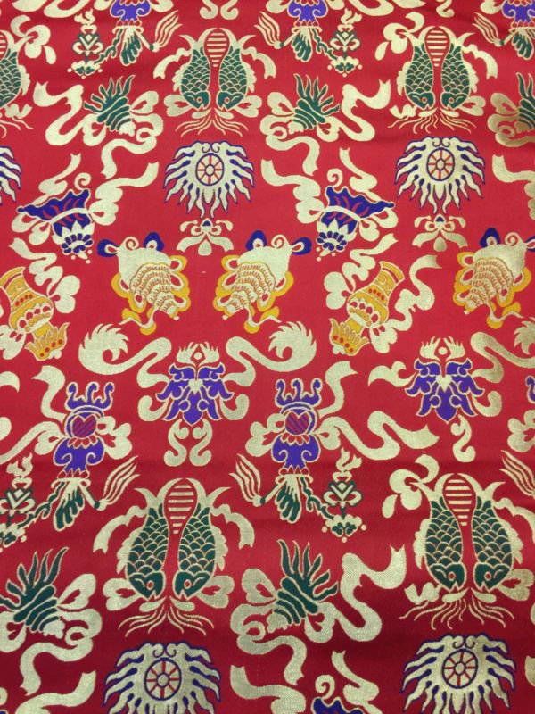 Tibetan Auspicious Symbol Red Silk Brocade/fabrics