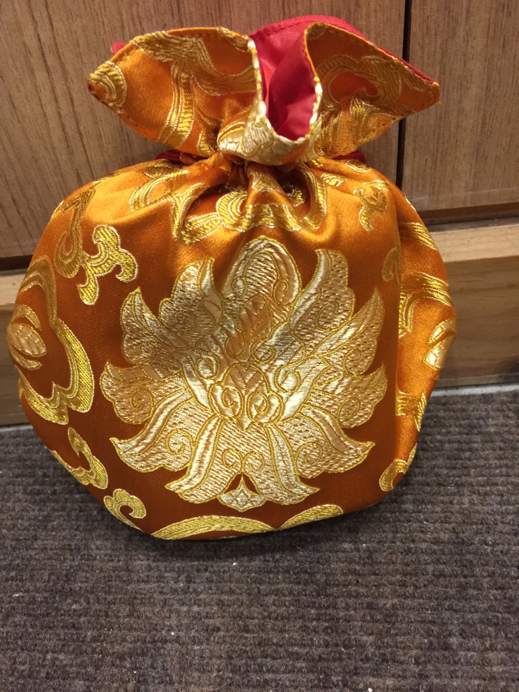 Tibetan Large Size Silk Orange Lotus Mala Bag