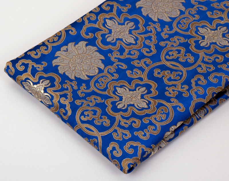 Tibetan Lotus Design Blue Silk Brocade/fabrics