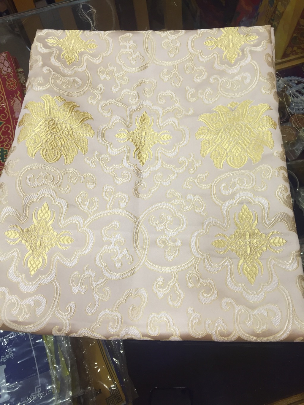Tibetan Lotus Design White Silk Brocade/fabrics