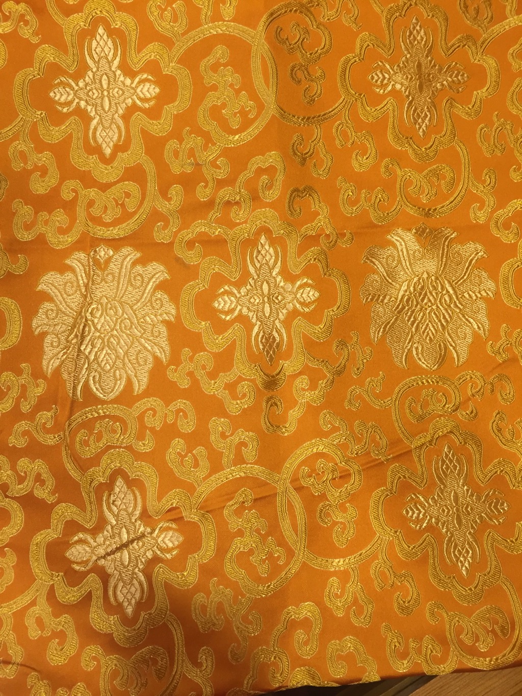 Tibetan Lotus Design Orange Silk Brocade/Fabrics