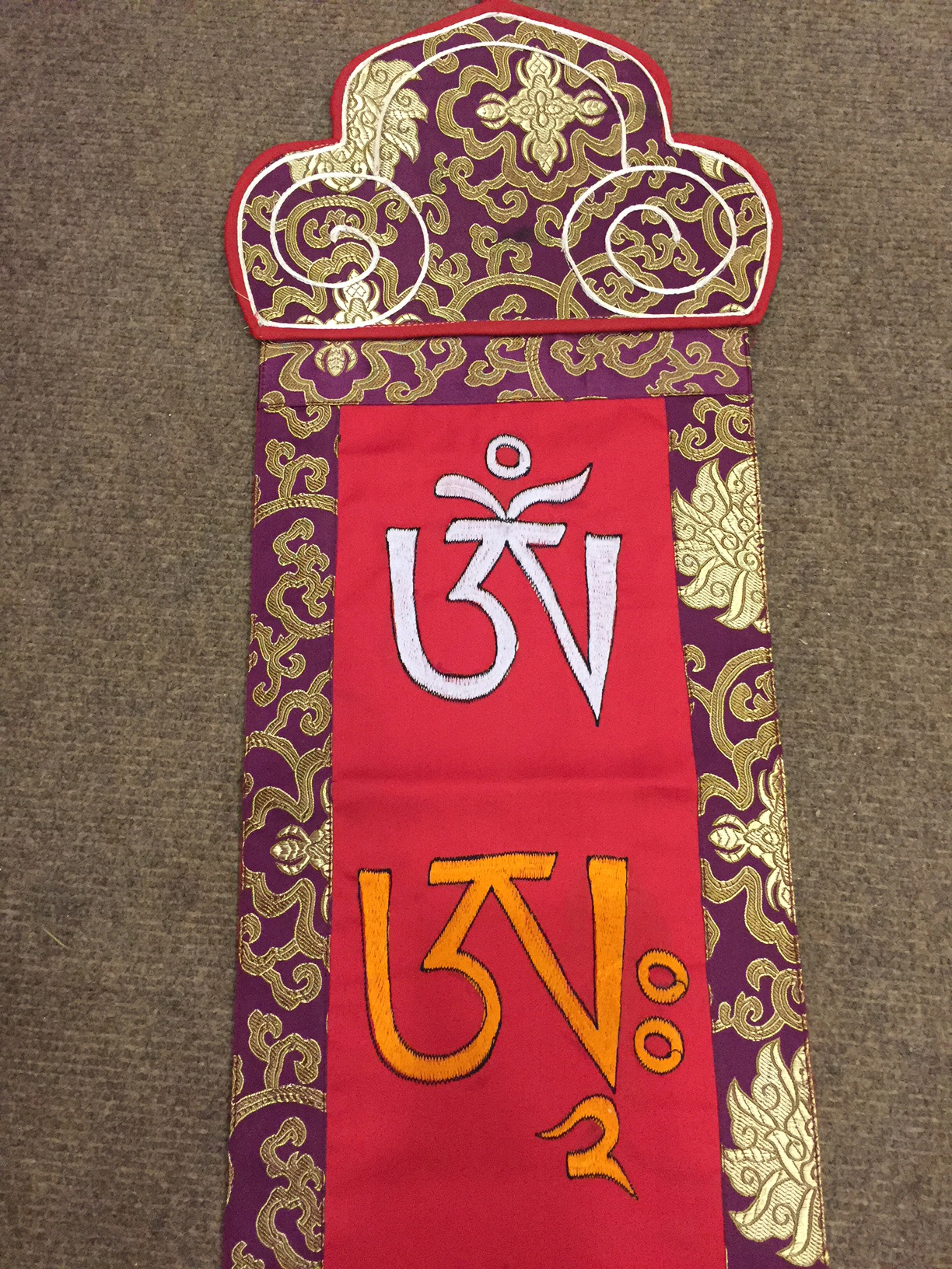 Tibetan Mantra Embroidered Om Ah Hum Wall Hanging