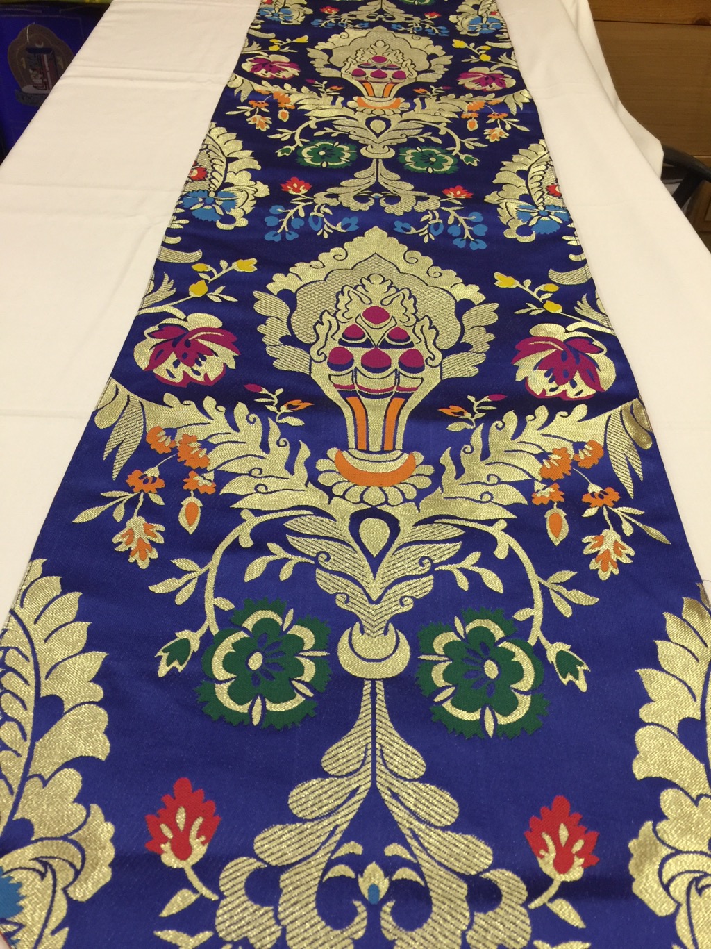 Tibetan Norbu Silk Brocade Runner With Blessed Tassel/Table Cover
