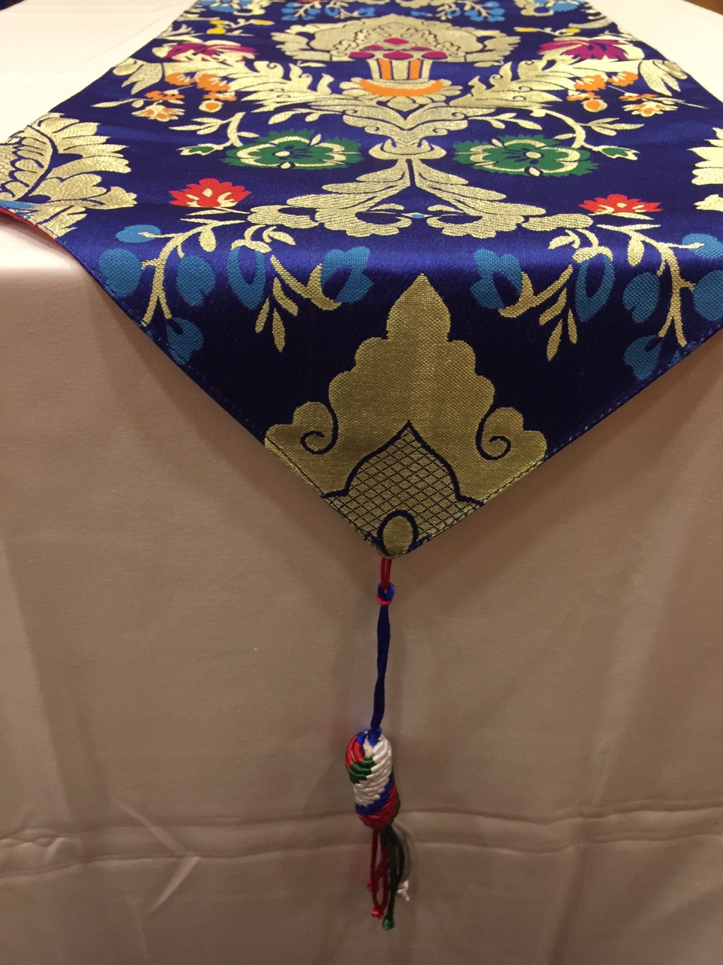 Tibetan Norbu Silk Brocade Runner With Blessed Tassel/Table Cover