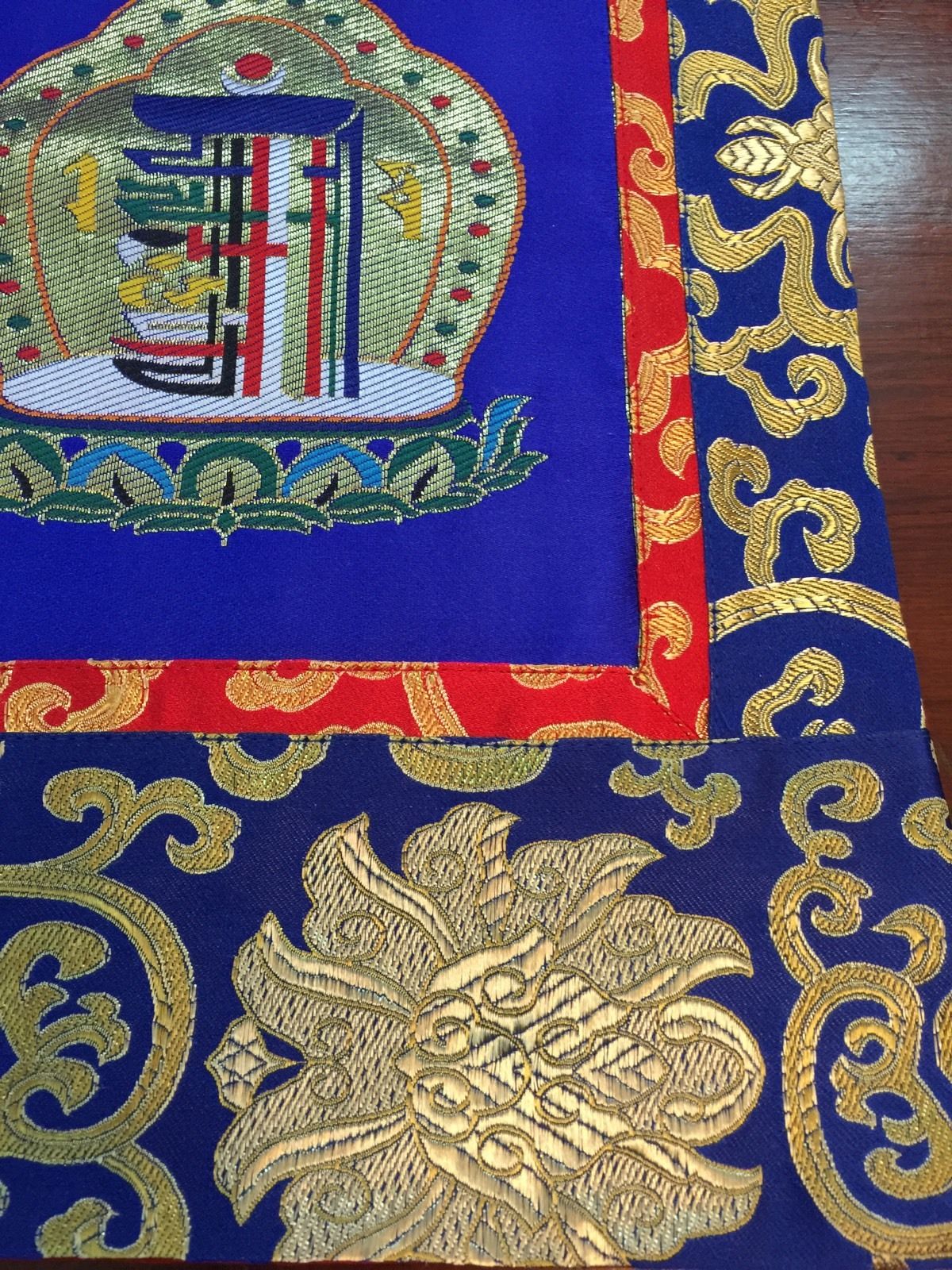 Tibetan Blue Kalachakra Silk Brocade Wall Hanging