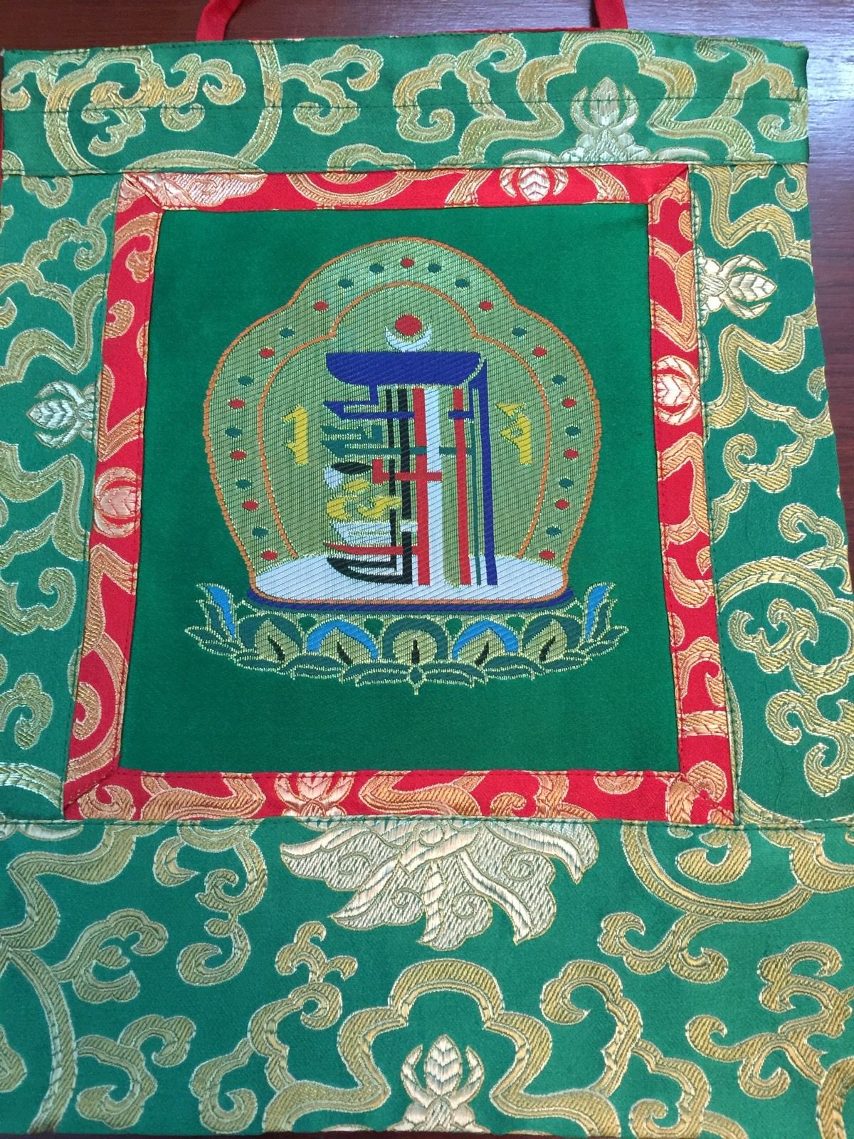 Tibetan Green Kalachakra Silk Brocade Wall Hanging