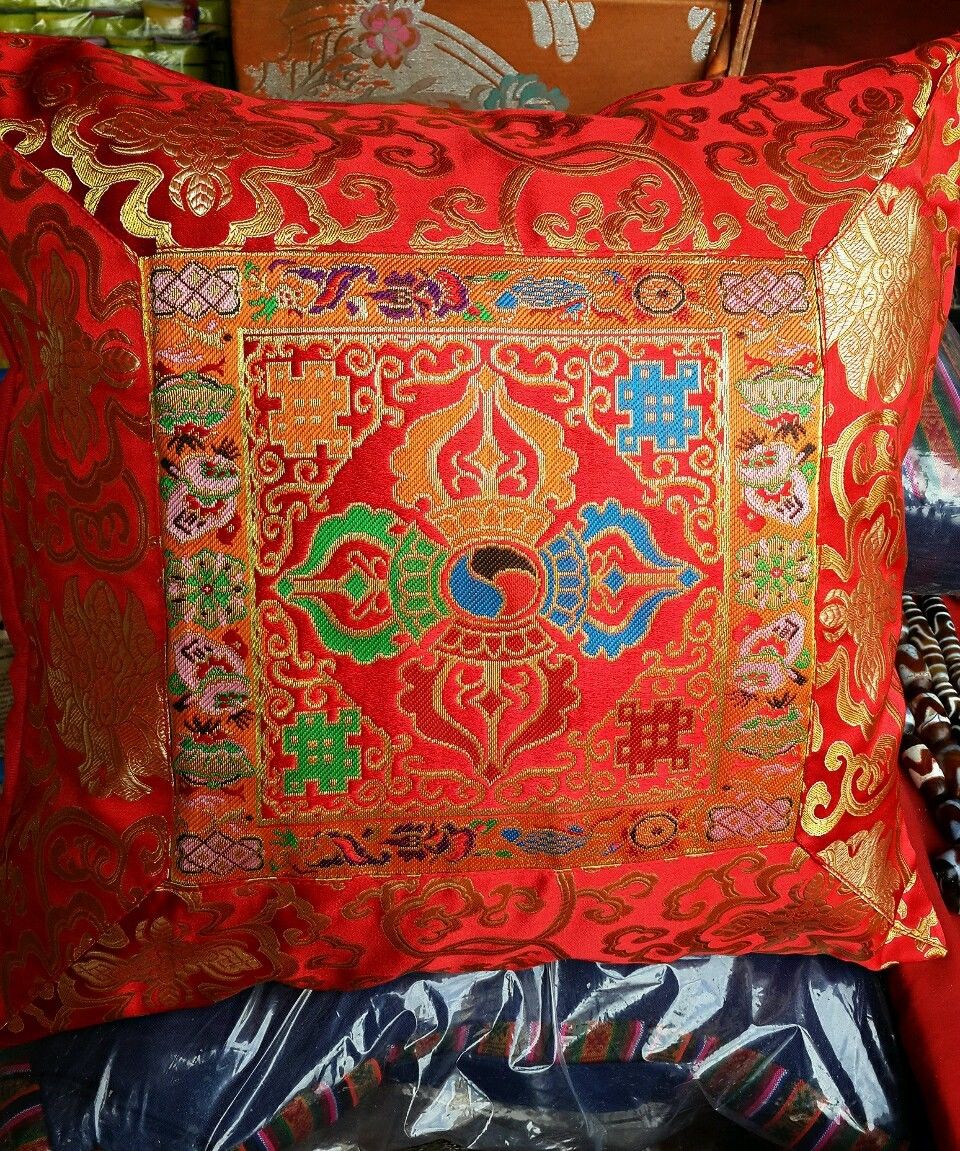 Tibetan Double Dorje Silk Brocade Cushion Cover