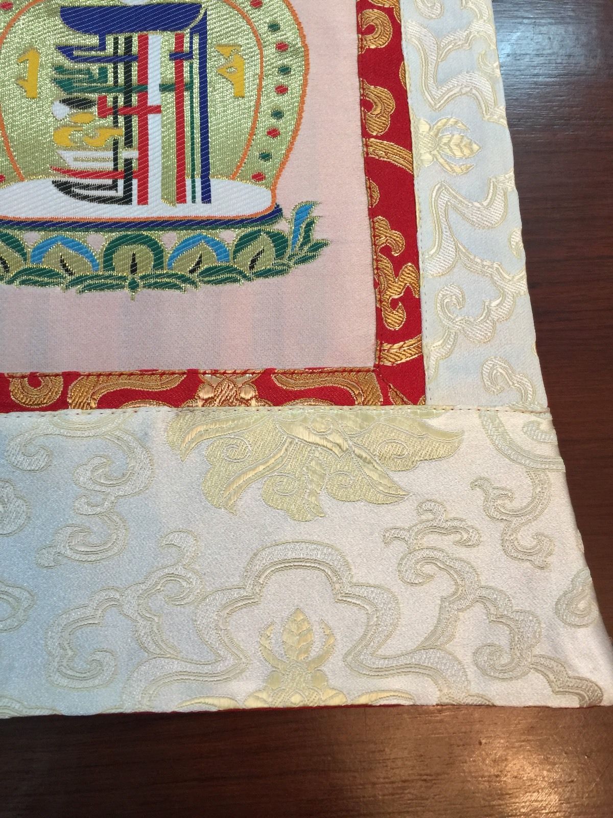 Tibetan White Kalachakra Silk Brocade Wall Hanging