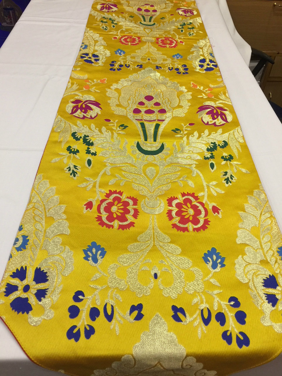 Tibetan Norbu Silk Brocade Runner With Blessed Tassel/Table Cover